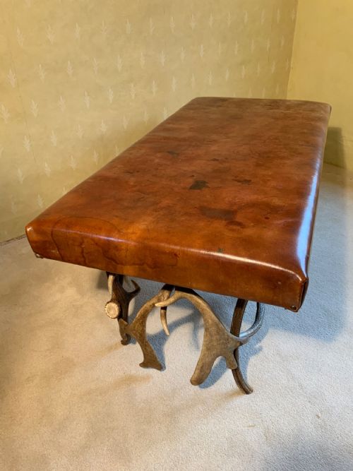 leather covered coffee table or seat - CATEGORY: ANTIQUE TABLES - DATED 1930