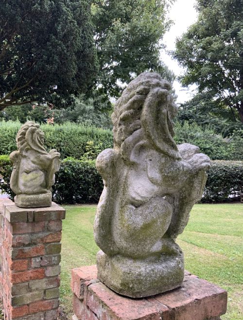a pair of late 19th century stone lions - CATEGORY: ANTIQUE MISCELLANEOUS - DATED 1900