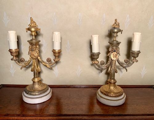 a pair 19th century ormolu table lamps - CATEGORY: ANTIQUE LIGHTING - DATED 19TH CENTURY