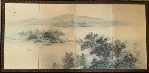 A PAIR OF CHINESE PAINTED 4 FOLD SCREENS - ADDITIONAL PHOTO 1