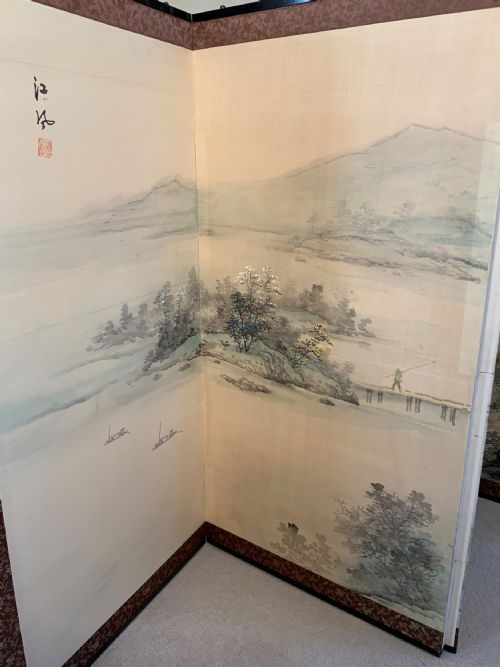 A PAIR OF CHINESE PAINTED 4 FOLD SCREENS - ADDITIONAL PHOTO 7