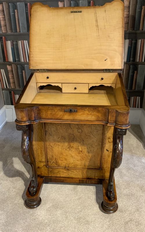 VICTORIAN BURR WALNUT DAVENPORT - ADDITIONAL PHOTO 4