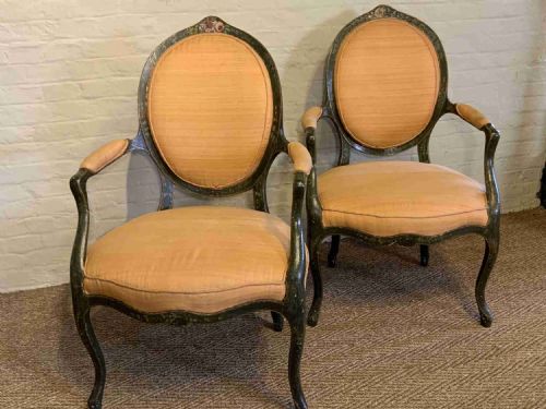 pair of 19th century painted arm chairs - CATEGORY: ANTIQUE CHAIRS - DATED 19TH CENTURY