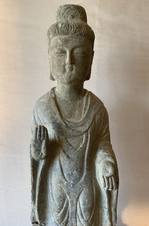 CHINESE CARVED STONE STANDING BUDDHA - ADDITIONAL PHOTO 1