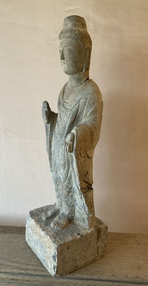 CHINESE CARVED STONE STANDING BUDDHA - ADDITIONAL PHOTO 4