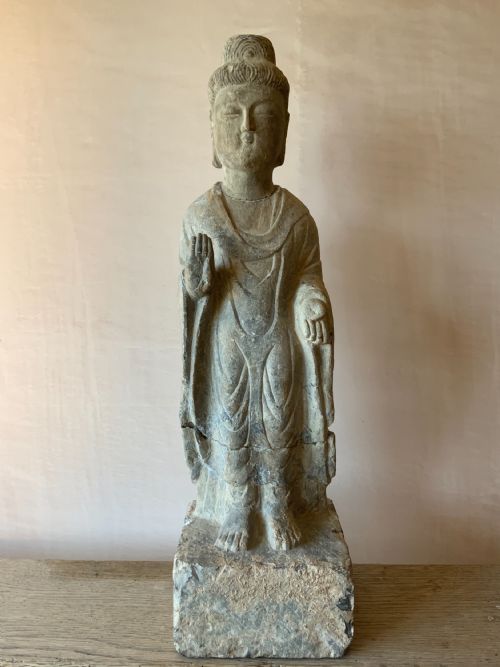 CHINESE CARVED STONE STANDING BUDDHA