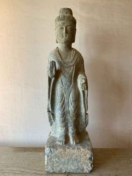 CHINESE CARVED STONE STANDING BUDDHA - ADDITIONAL PHOTO 5