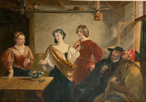 a large 19th century watercolour florizel and perdita - CATEGORY: ANTIQUE ART - DATED 19TH CENTURY