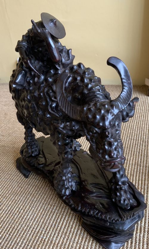 A LARGE PAIR OF CHINESE CARVED WOOD WATER BUFFALO - ADDITIONAL PHOTO 11