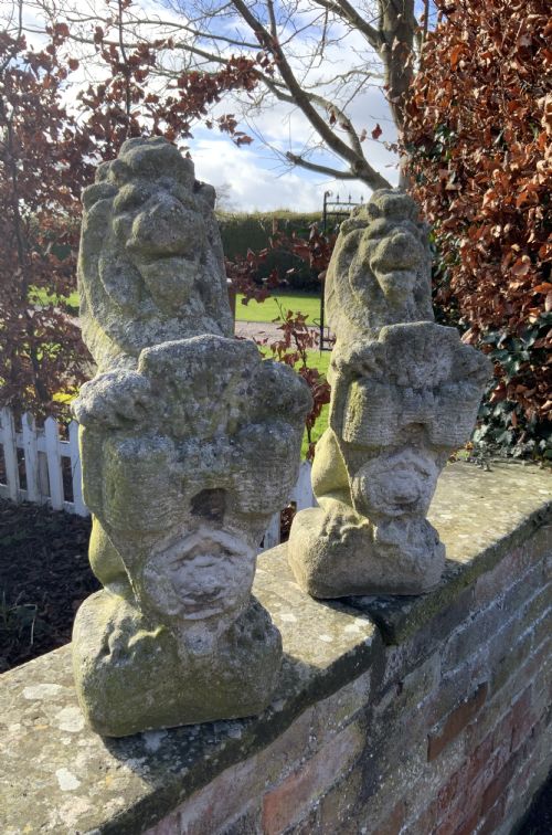 pair of stone lions rampant - CATEGORY: ANTIQUE MISCELLANEOUS - DATED 1930