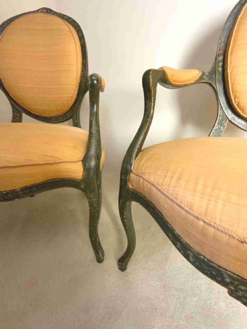 PAIR OF GEORGIAN PAINTED OPEN ARM CHAIRS - ADDITIONAL PHOTO 3