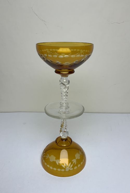 SET SIX AMBER COLOURED CHAMPAGNE GLASSES - ADDITIONAL PHOTO 1