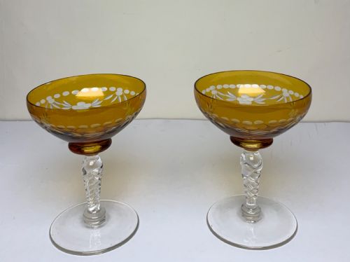 SET SIX AMBER COLOURED CHAMPAGNE GLASSES - ADDITIONAL PHOTO 3