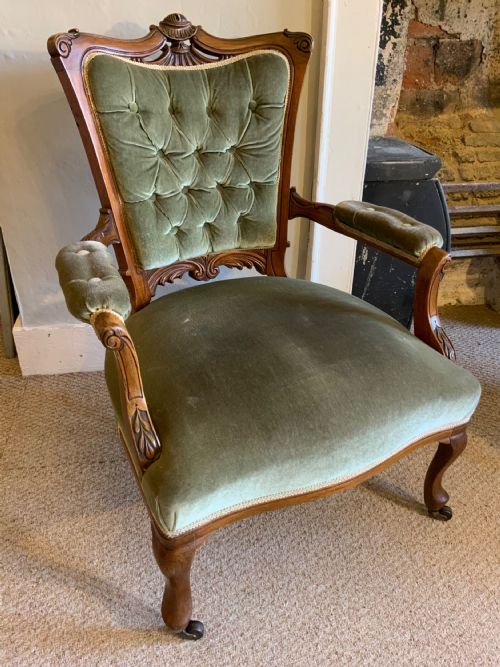 A PAIR OF VICTORIAN WALNUT ARMCHIRS - ADDITIONAL PHOTO 2