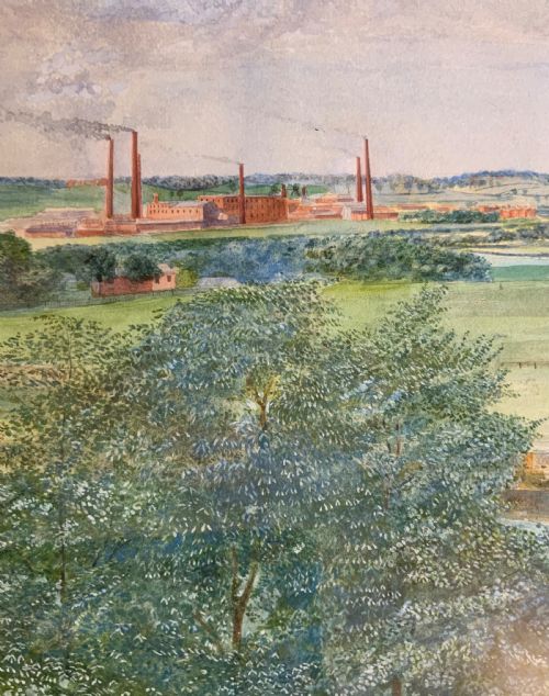 LARGE SEMI INDUSTRIAL LANDSCAPE WATERCOLOUR PAINTING - ADDITIONAL PHOTO 1