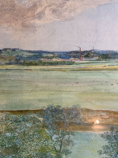 LARGE SEMI INDUSTRIAL LANDSCAPE WATERCOLOUR PAINTING - ADDITIONAL PHOTO 5