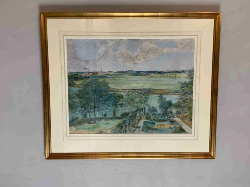 LARGE SEMI INDUSTRIAL LANDSCAPE WATERCOLOUR PAINTING - ADDITIONAL PHOTO 6