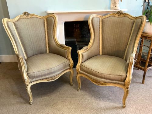 pair of french wing arm chairs - CATEGORY: ANTIQUE CHAIRS - DATED 1910