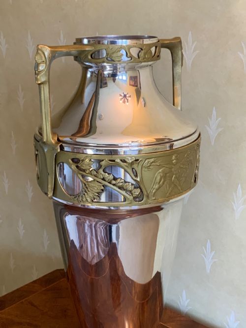A LARGE ART NOUVEAU CHROME PLATED URN - ADDITIONAL PHOTO 9