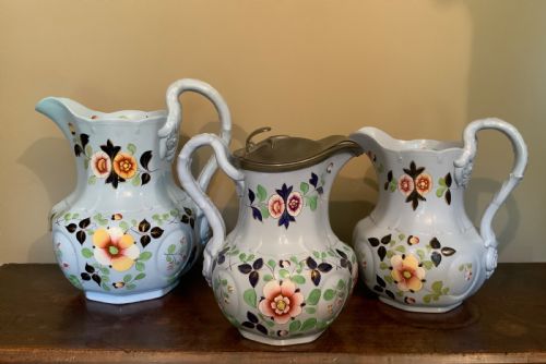 a trio of pompeii design pottery jugs - CATEGORY: ANTIQUE JUGS - DATED REGENCY