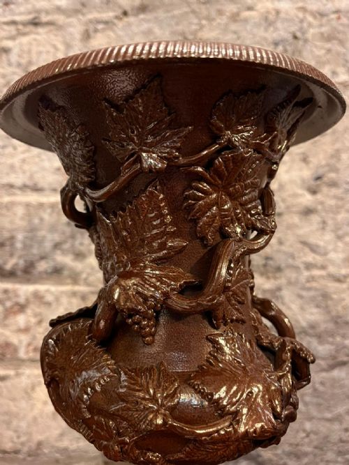 19TH CENTURY BROWN GLAZED POTTERY URN - ADDITIONAL PHOTO 3