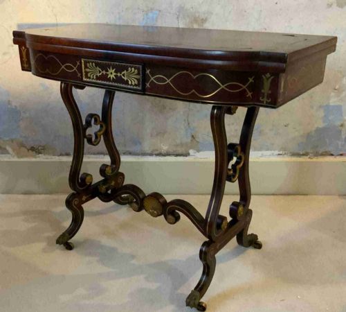 a regency period brass inlaid games table - CATEGORY: ANTIQUE TABLES - DATED REGENCY