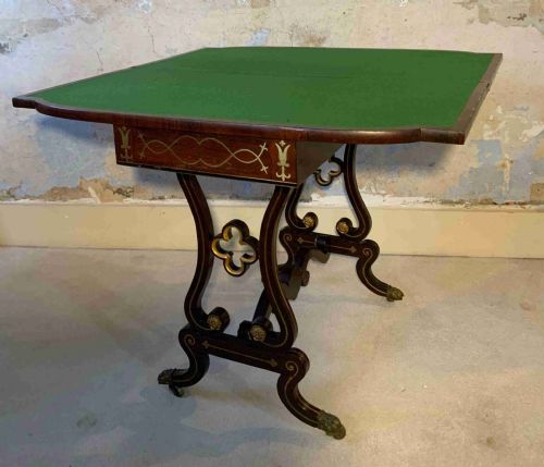 A REGENCY PERIOD BRASS INLAID GAMES TABLE - ADDITIONAL PHOTO 2