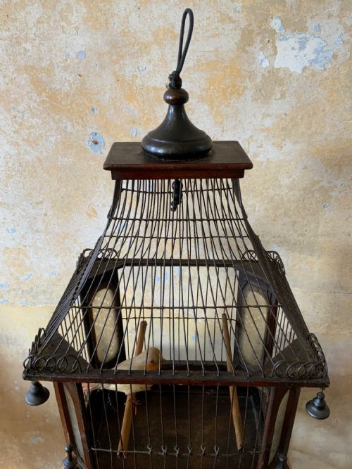 A VICTORIAN PINE AND WIREWORK BIRDCAGE - ADDITIONAL PHOTO 1