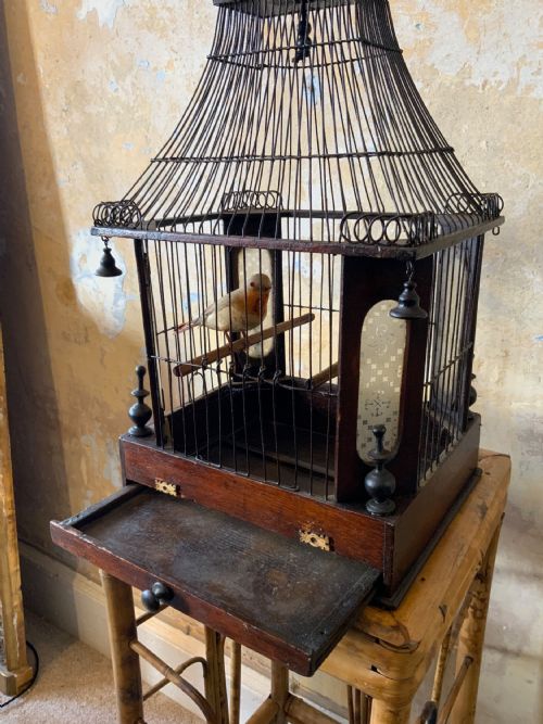 A VICTORIAN PINE AND WIREWORK BIRDCAGE - ADDITIONAL PHOTO 2
