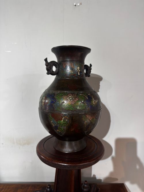 A CHINESE BRONZE CHAMPLEVE VASE - ADDITIONAL PHOTO 4