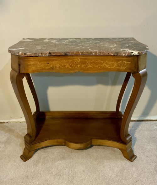 A MARBLE TOPPED MAHOGANY CONSOLE TABLE