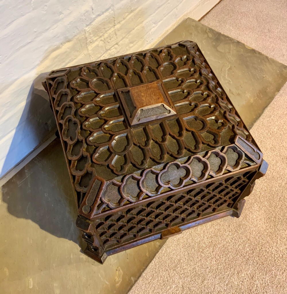 A large 19th century Gothic tracery table casket View IV