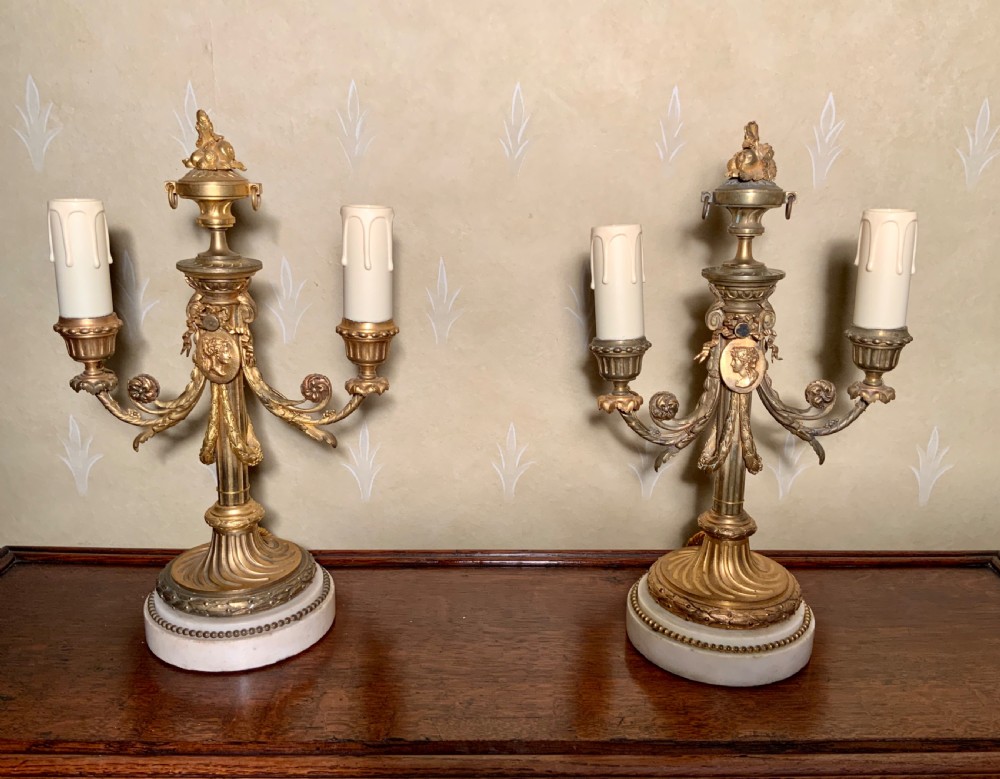 A pair 19th century ormolu table lamps