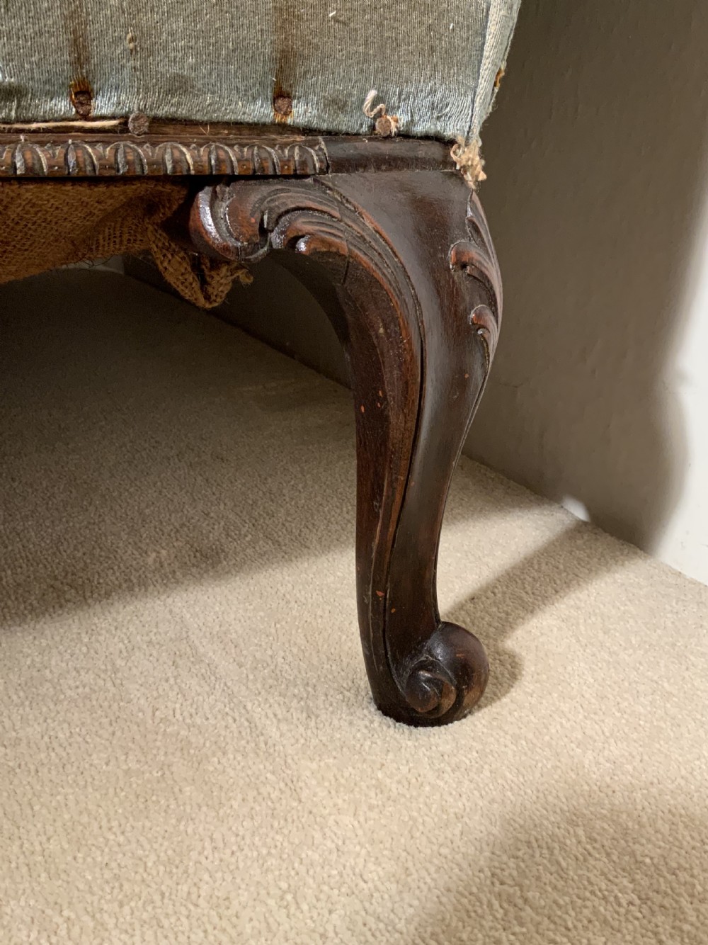 Victorian mahogany upholstered settee View III