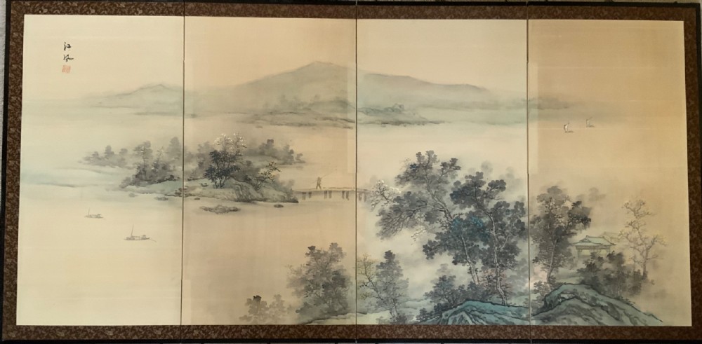 A pair of Chinese painted 4 fold screens View II