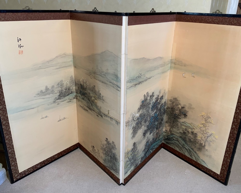 A pair of Chinese painted 4 fold screens View III