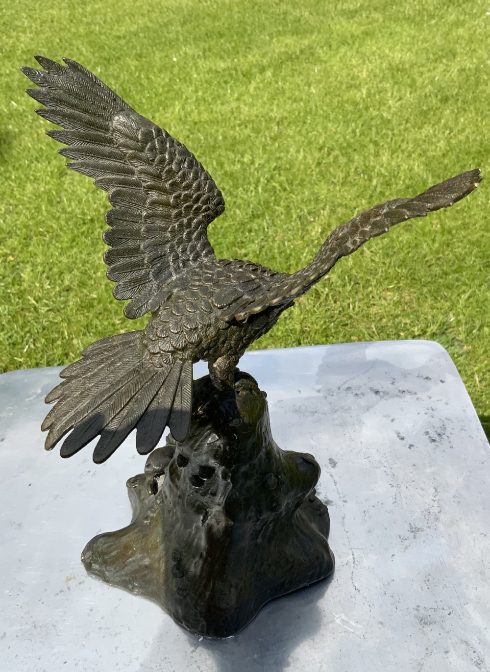 Japanese bronze  sculpture hawk View II