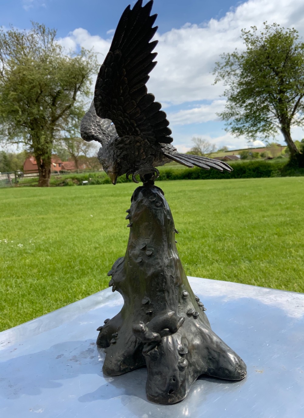 Japanese bronze  sculpture hawk View III