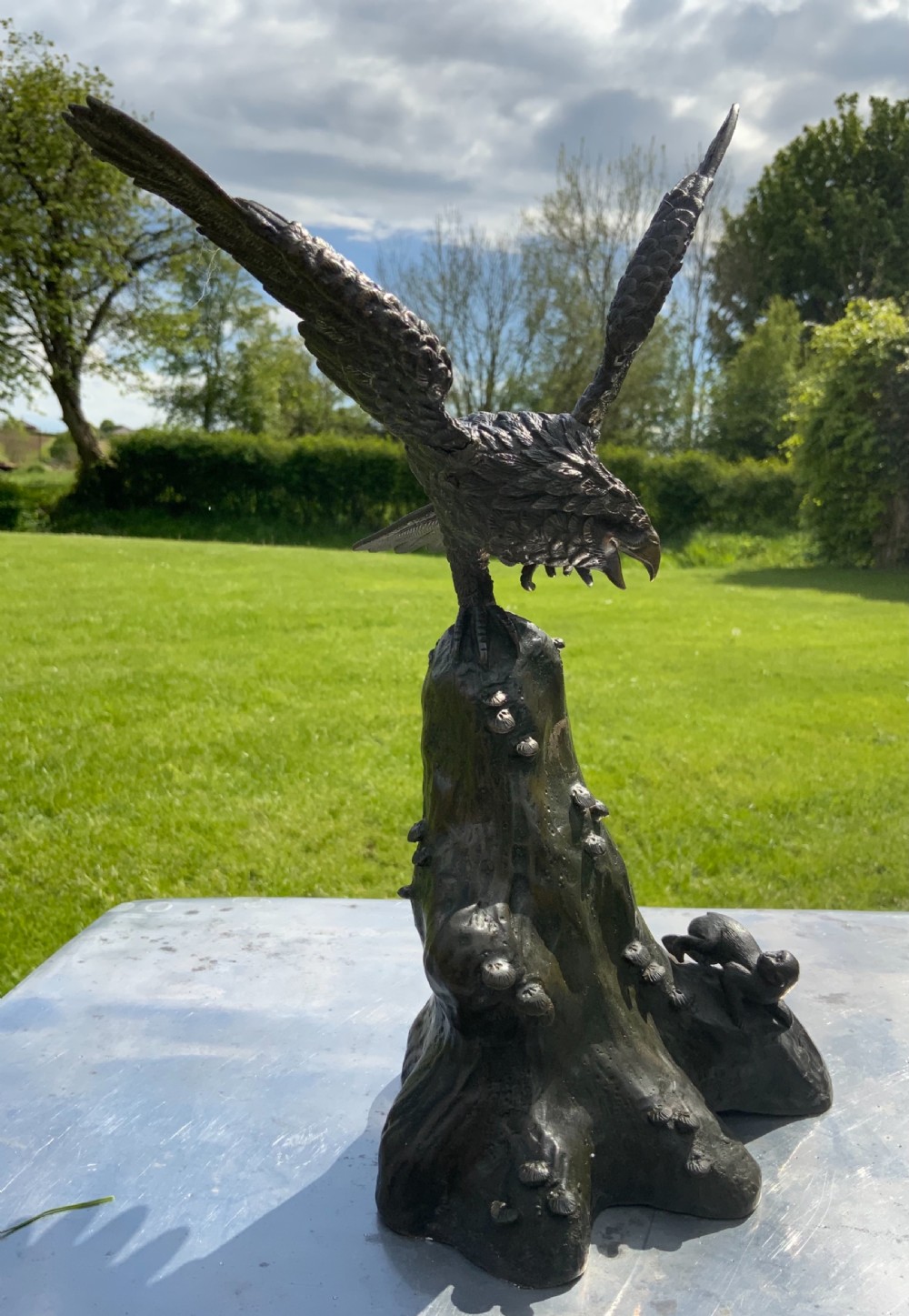 Japanese bronze  sculpture hawk View VI