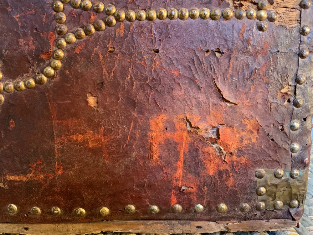 An 18th century red leather travelling trunk View VIII