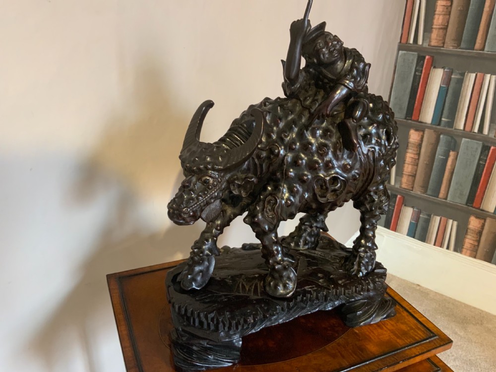 A large pair of Chinese carved  wood water buffalo View VII