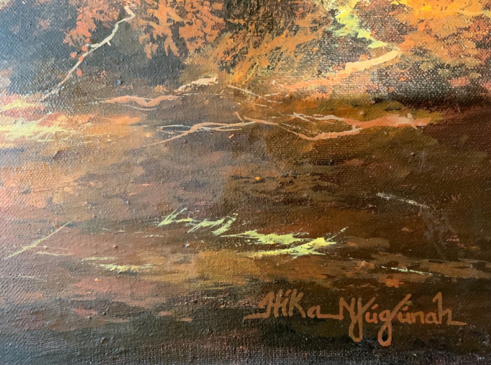 An oil painting on canvas a charging bull  elephant View IV
