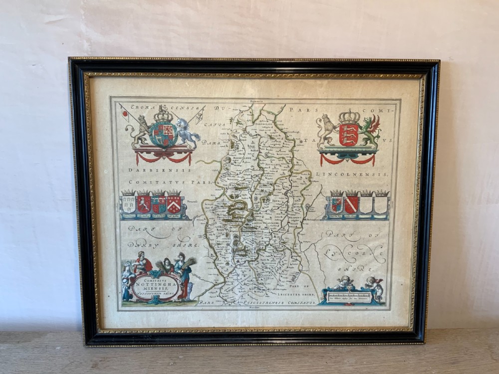 A 17th century engraved map of Nottinghamshire