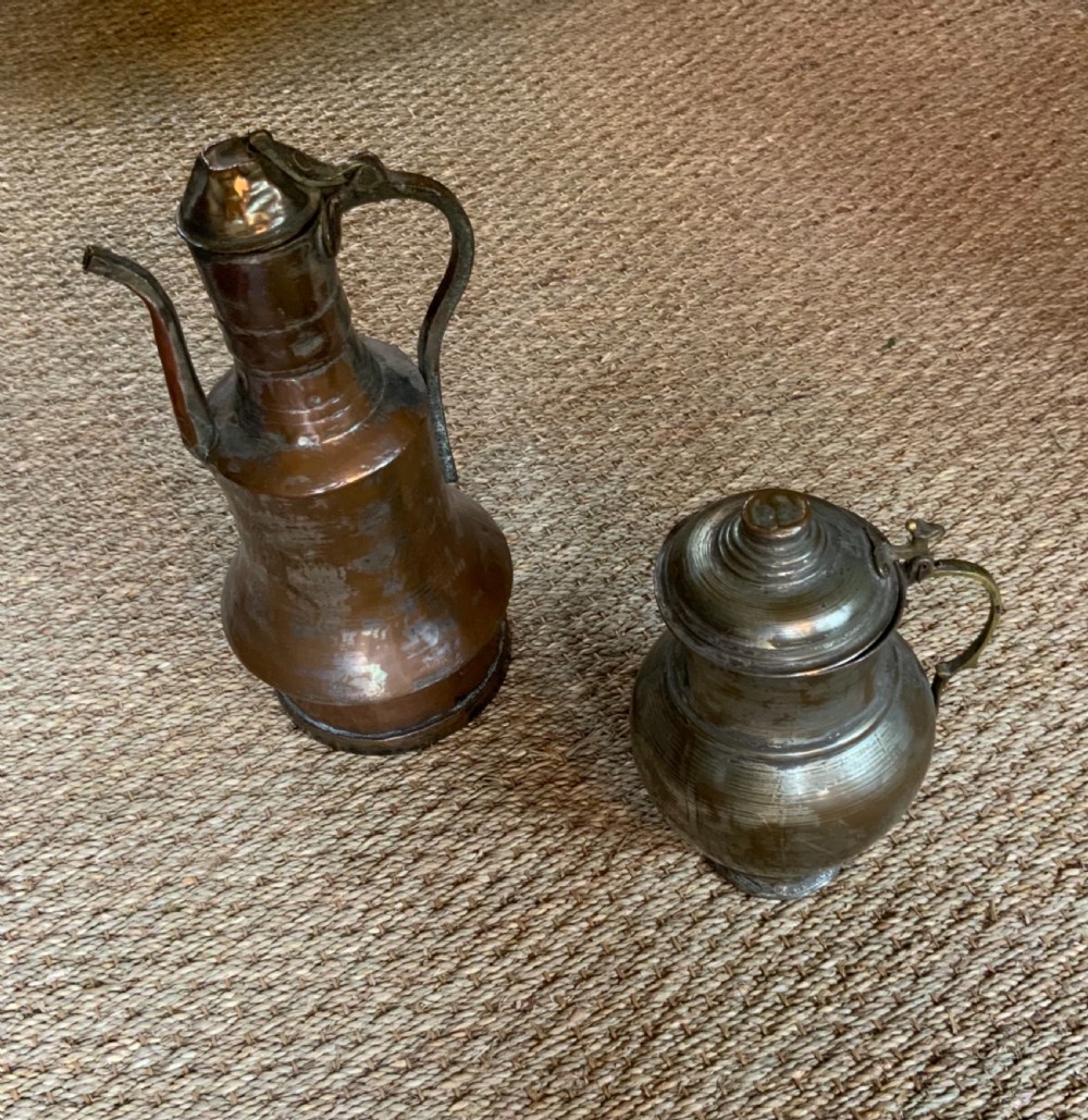 Two Turkish silvered copper pots