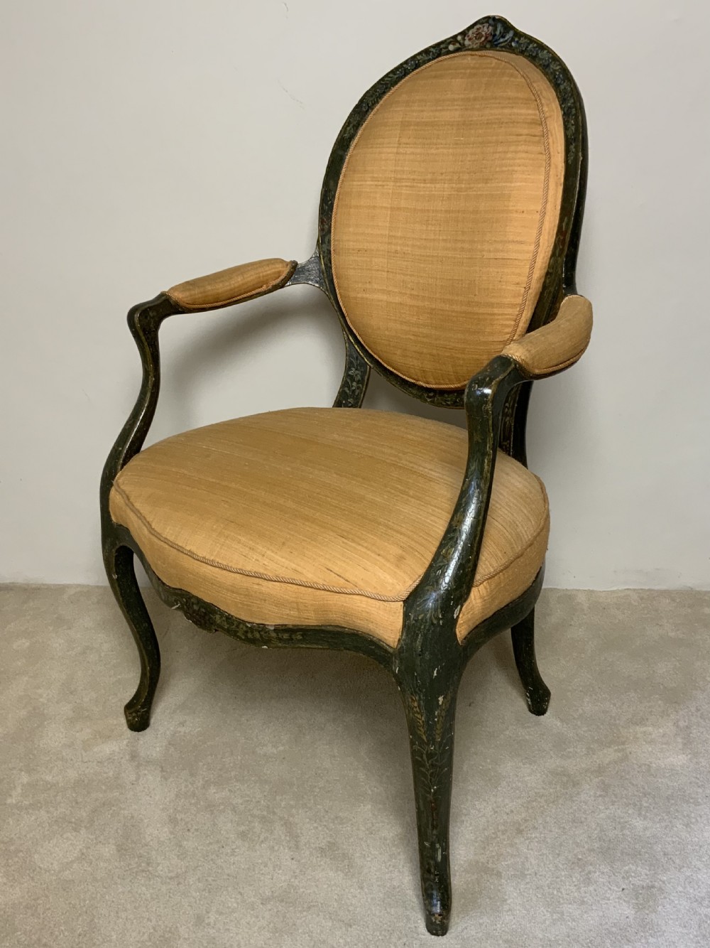 Pair of Georgian painted open arm chairs View II