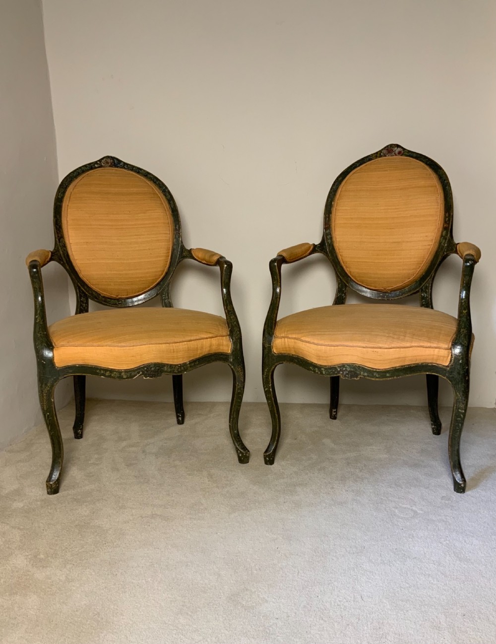 Pair of Georgian painted open arm chairs View IX