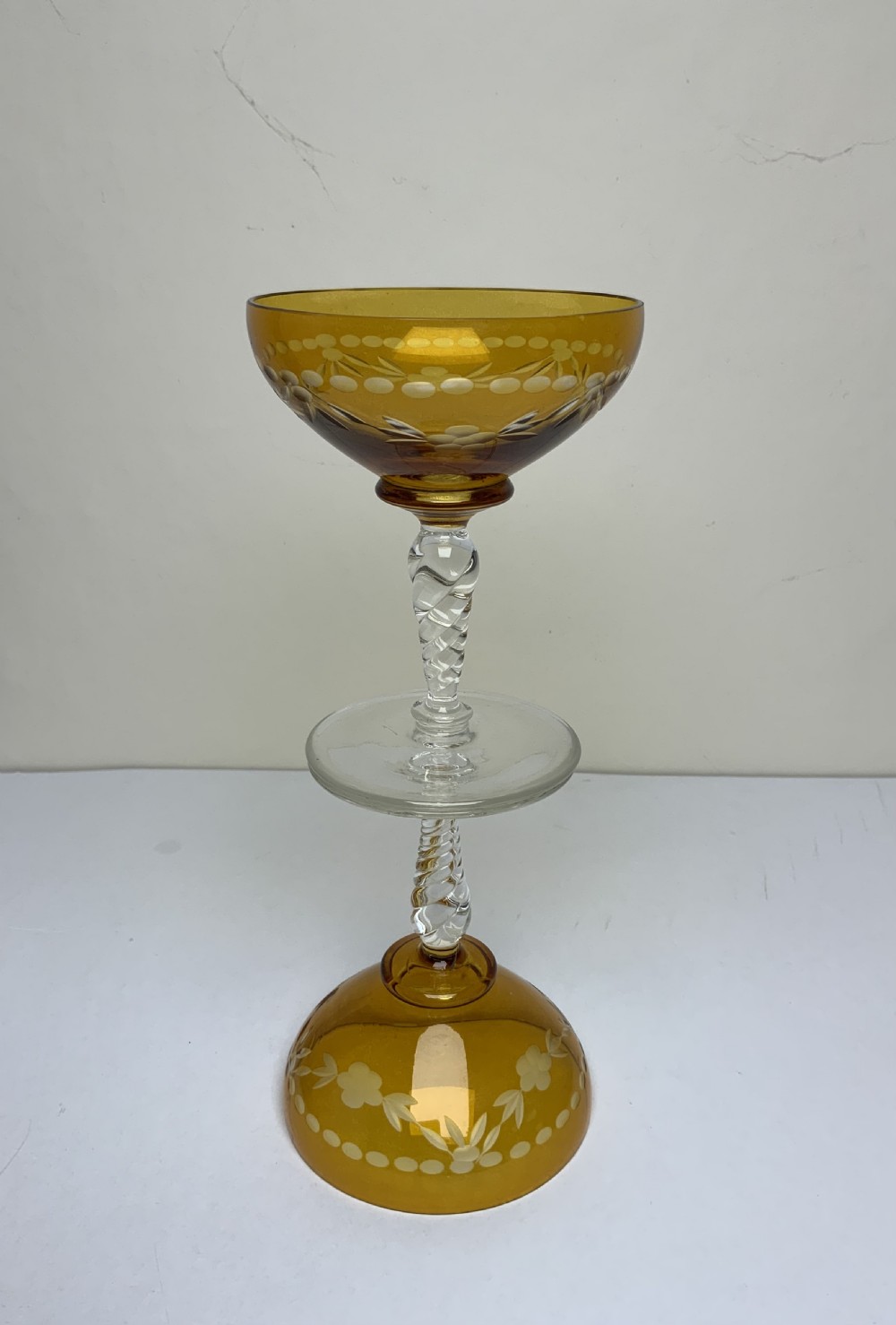 Set six amber coloured champagne glasses View II