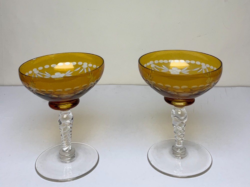 Set six amber coloured champagne glasses View IV