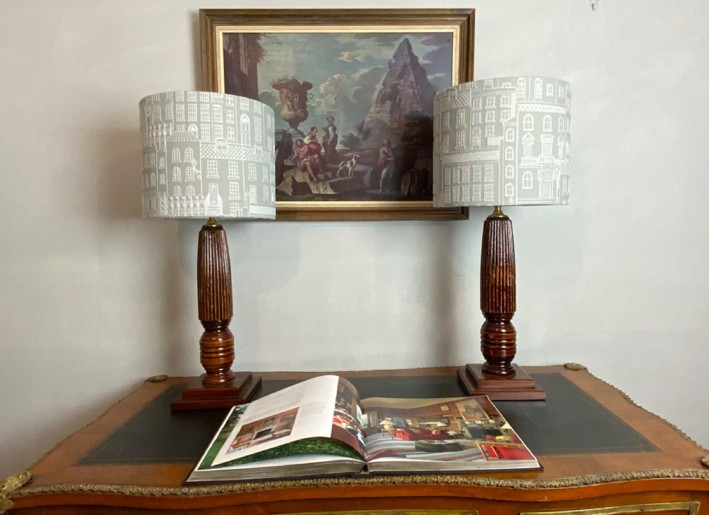 Pair of reeded column table lamps View IV