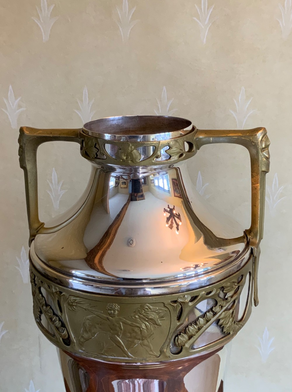 A large Art Nouveau chrome plated urn View III